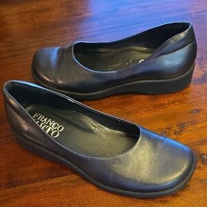 Franco Sarto Baby Doll Slip-on Pewter Black Leather Flats 7.5